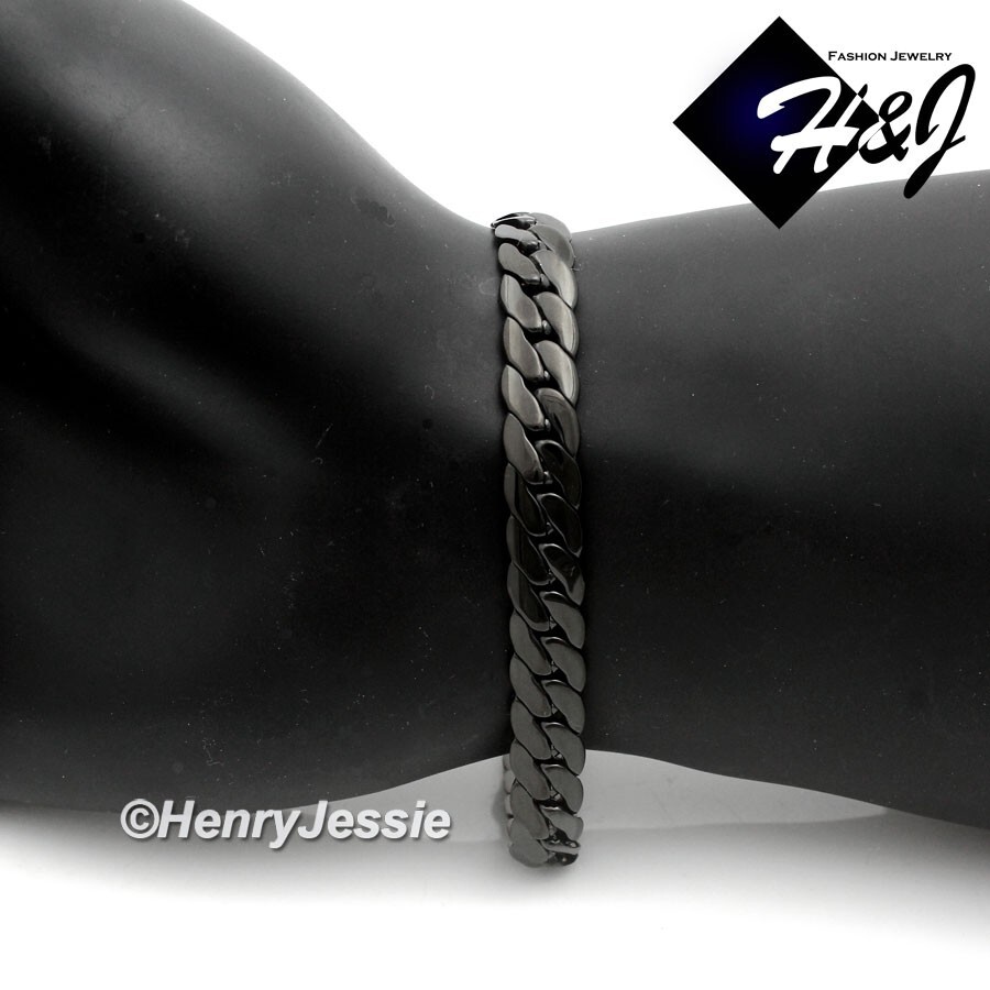 8.5″MEN Stainless Steel 6mm Black Plated Miami Cuban Curb Chain Bracelet*B155