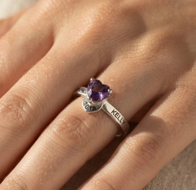 Personalized Heart Birthstone High School & Collage Ring 2026 University Class
