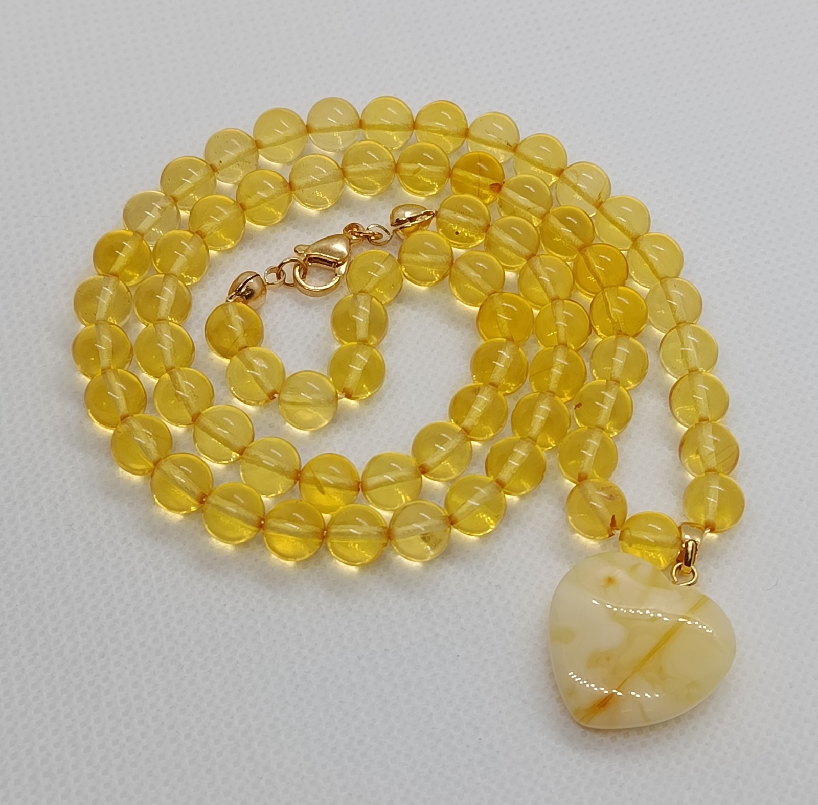 Gunuine Baltic Amber Yellow Multicolor Round Beads Necklace Heart 15.7g