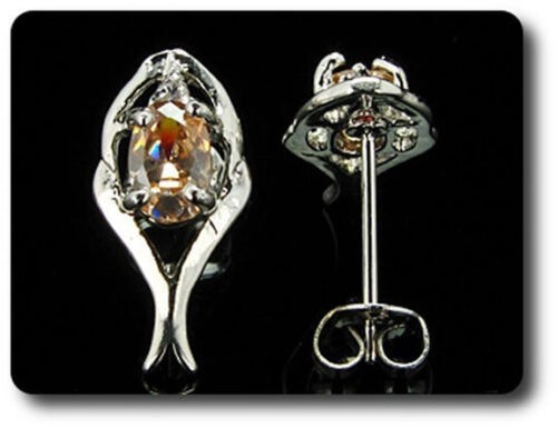 Earrings Orange Sapphire 0 3/32×0 9/32in Gold Plated White 18 K.