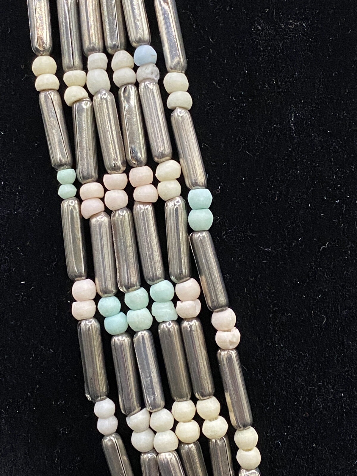Silver Tone Metal & Plastic Beaded Necklace