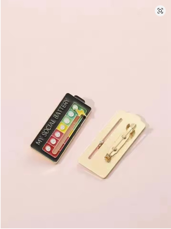 Funny Social Battery Cute Interactive Pin Slider Pin – 7-Mood Expression Badge,
