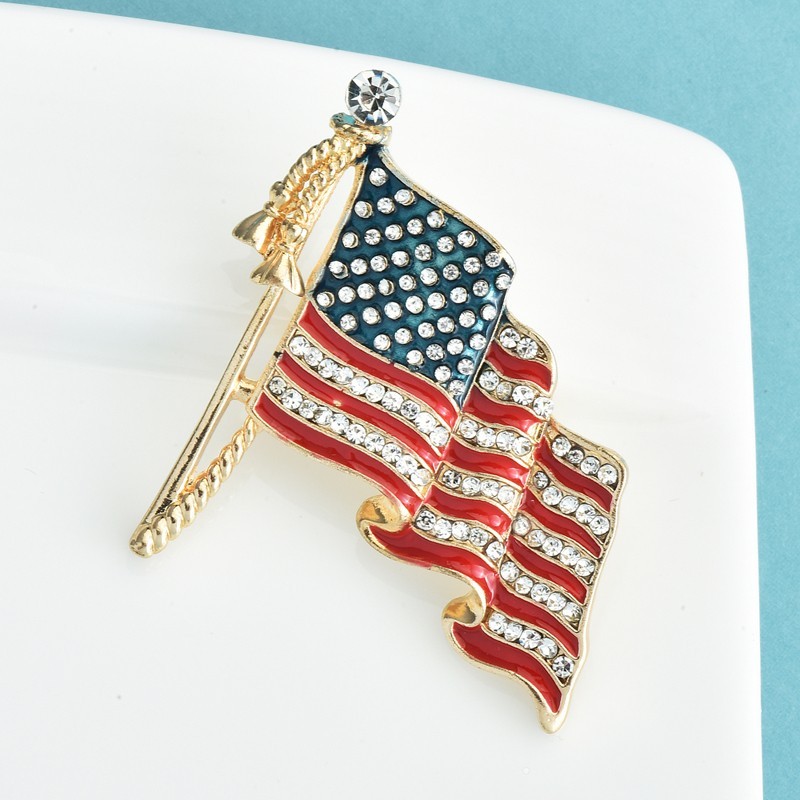 American Flag Brooch Set 2 Piece Patriotic Rhinestone Enamel Lapel Pins US