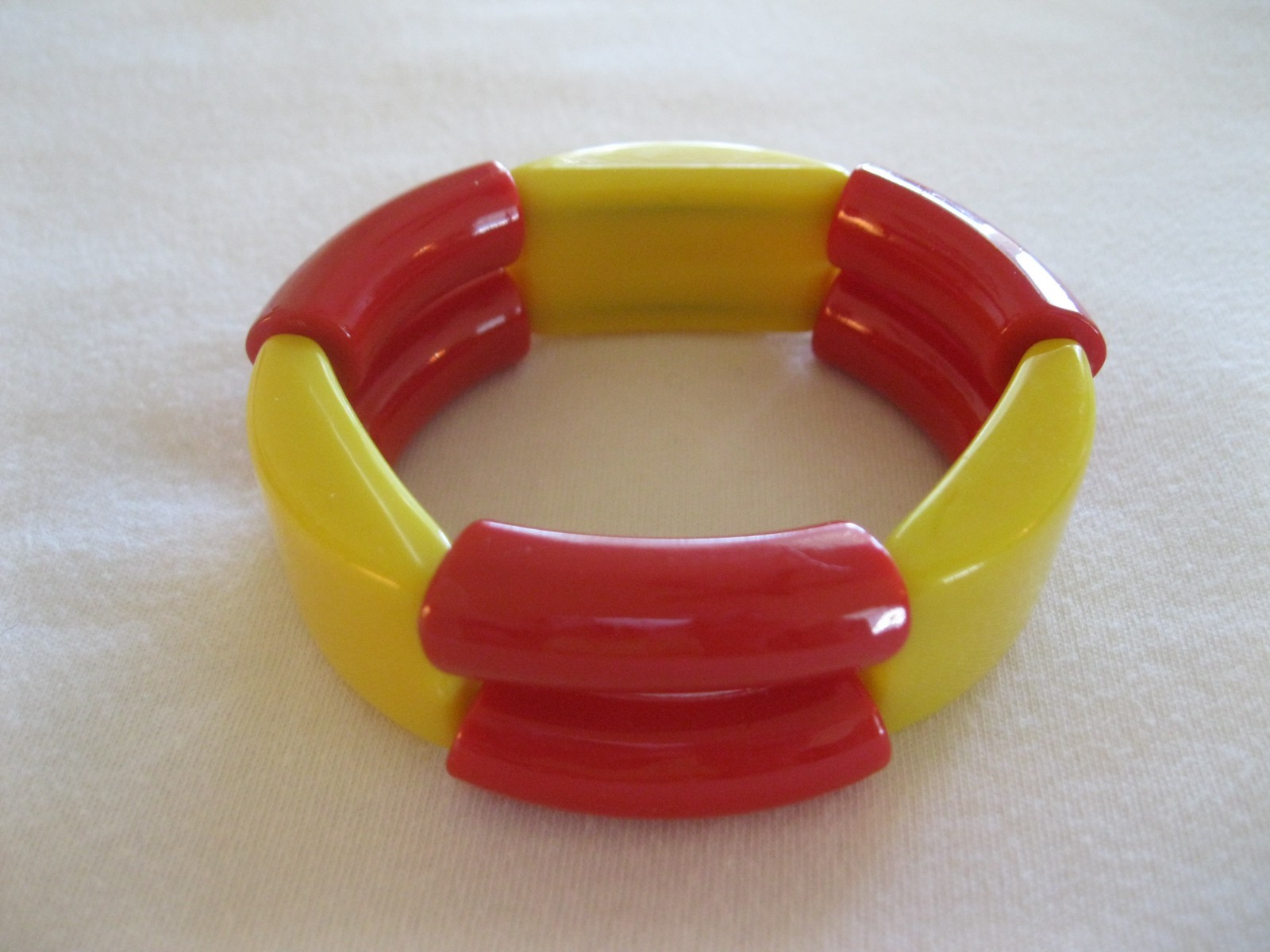 French 1940’s Hard Plastic Resin Stretch Bracelet With Great Colors
