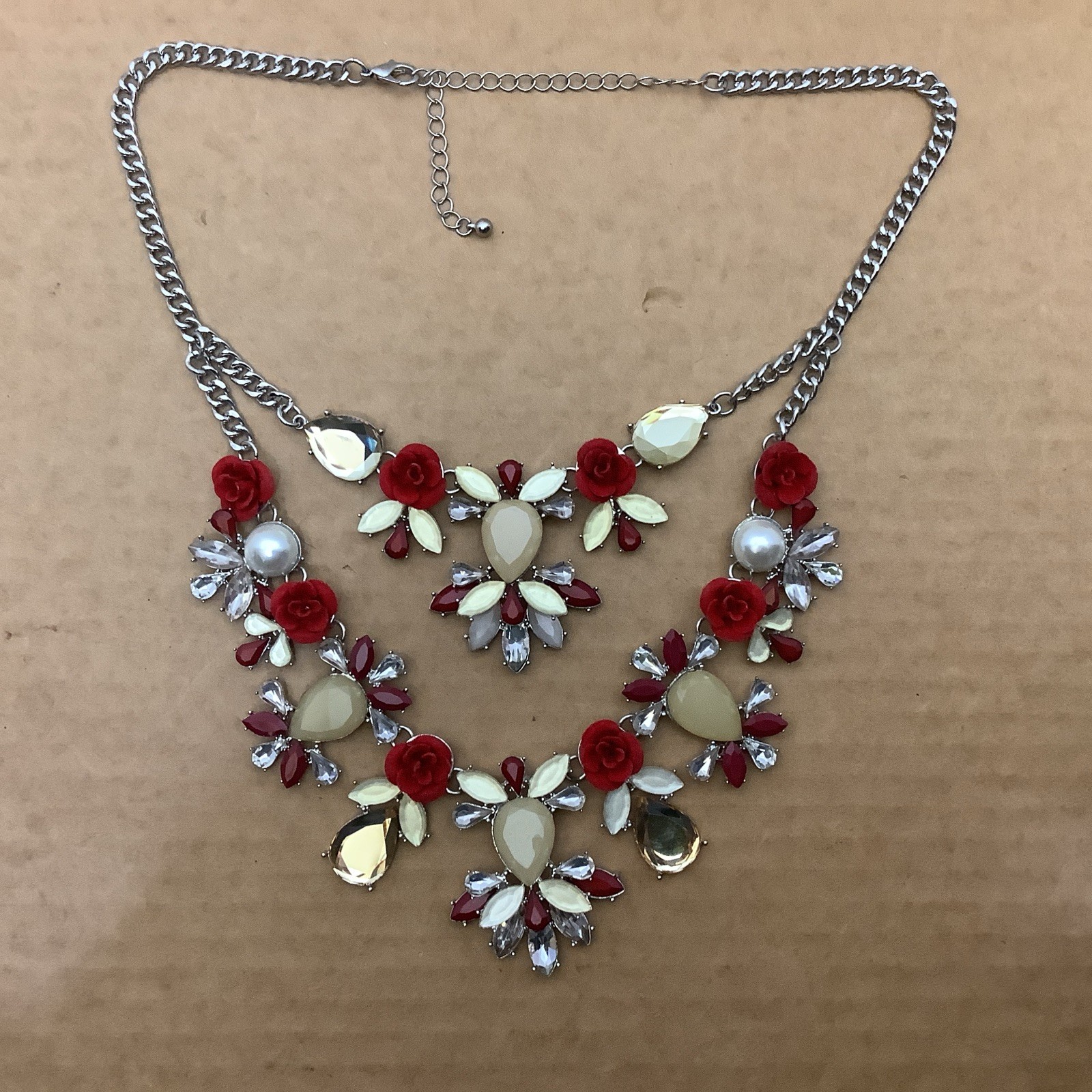 Red Velvet Roses and Gems Fashion Necklace Prom Wedding Formal casual party