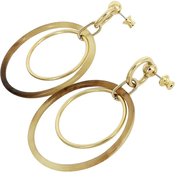 Used Auth HERMES Hoop Pierced earrings amulet Duo Brown GP Women