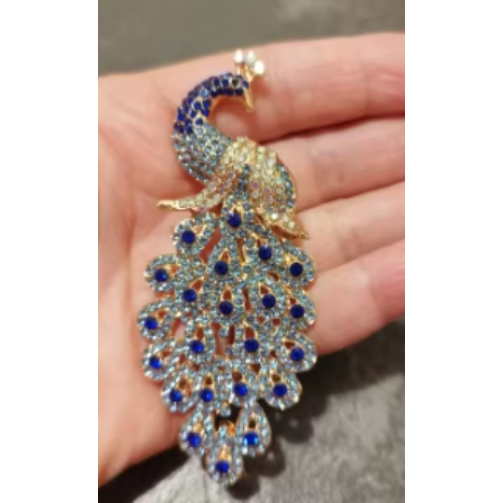 Vintage Style Peacock Bird Blue Rhinestone Crystal Cyan Bird Brooch Pin Pendant