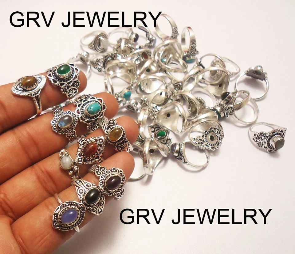 1-1000 Pcs Wholesale Mix Gemstone Silver Plated Rings Lot Brass Jewelry Reseller