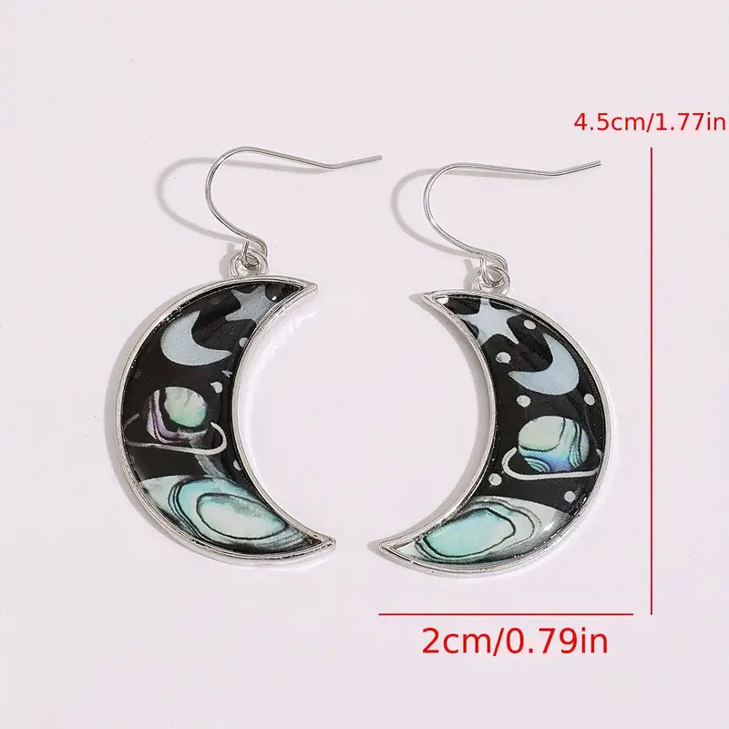 Zinc Alloy Retro Universe Starry Sky Crescent Silver Plated Hook Earrings – New