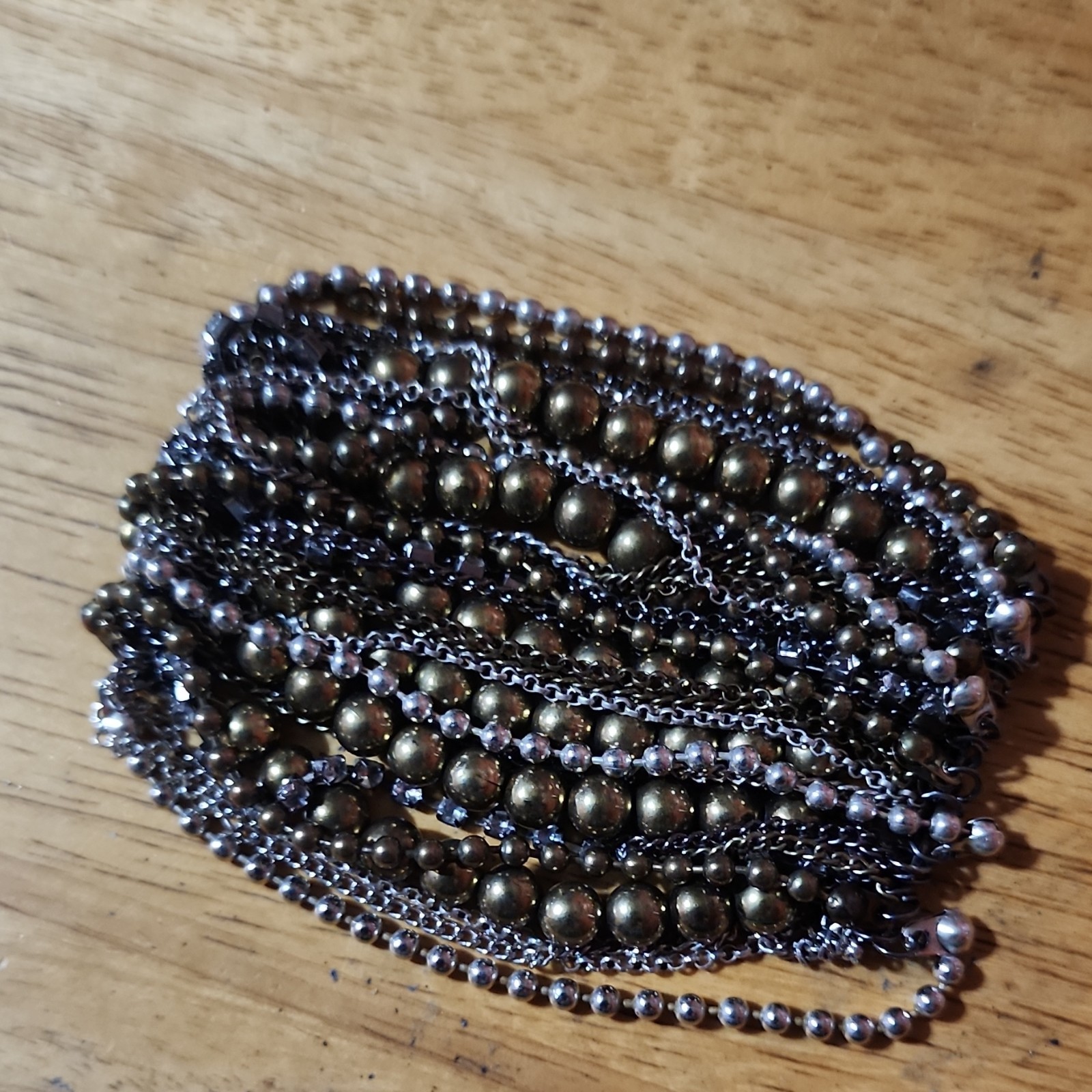 Bronze Tone Multi-Strand Beaded Ball Chain Bracelet, Stackable Slide Closure