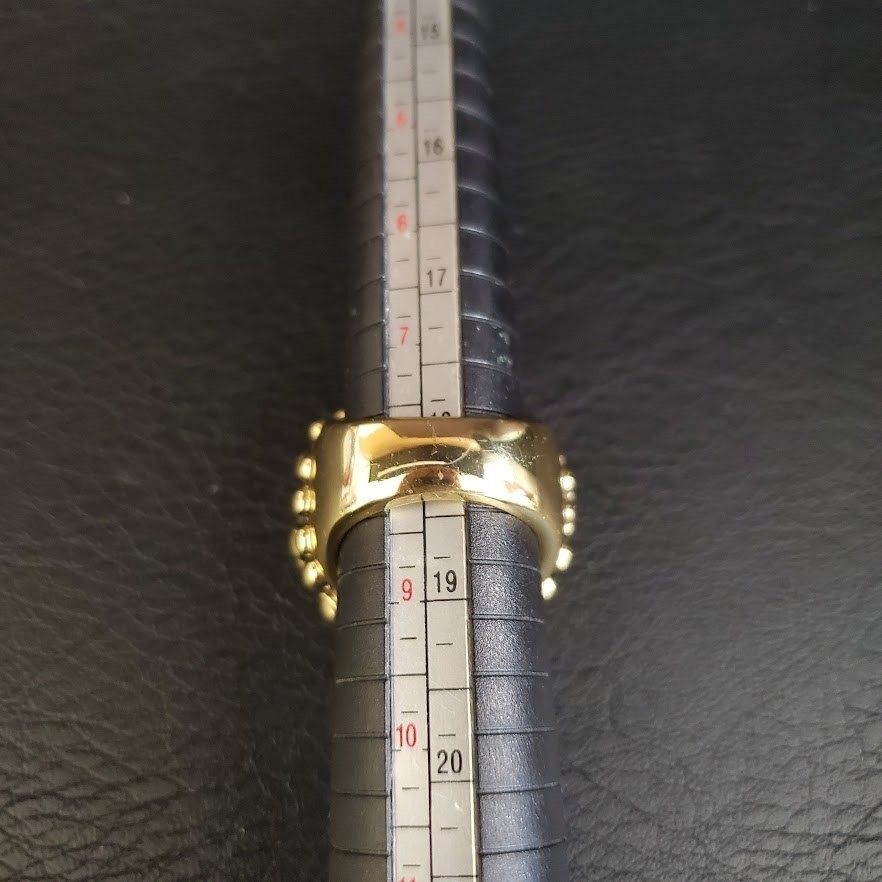 Gold Tone Hexagon Black Stone Statement Cocktail Ring Size 8.5 Ornate Beaded