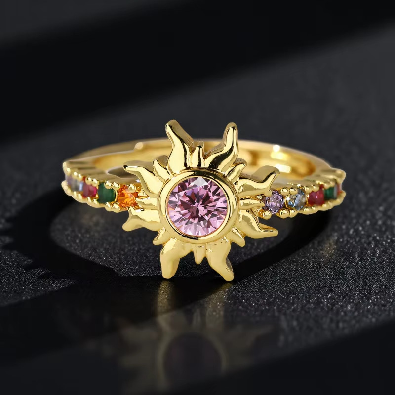 Fashion Stylish Sun Ring for Women Adjustable Zircon Band Gold Silver Color