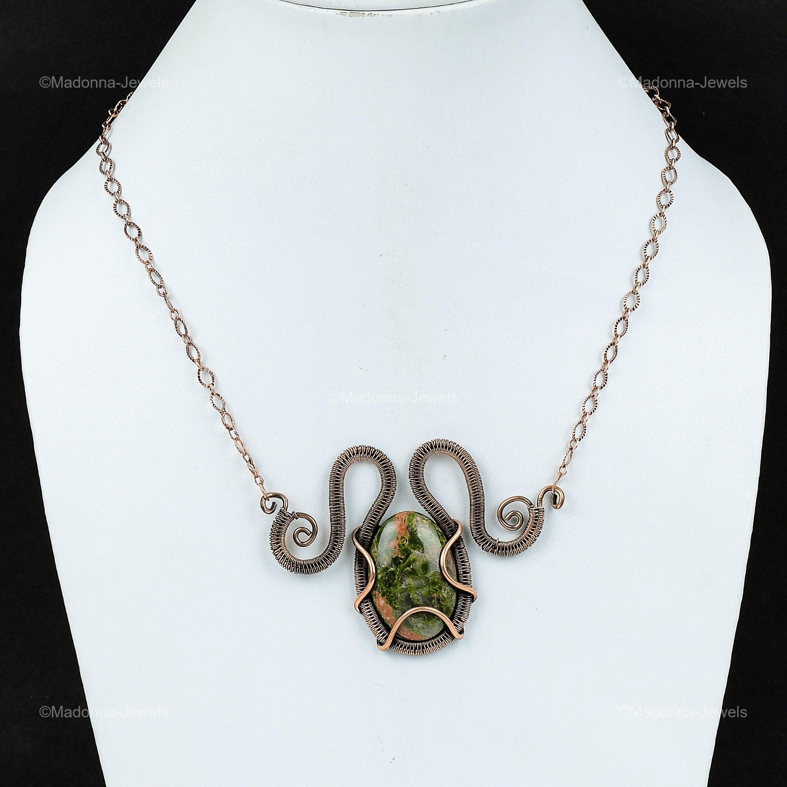 Copper Natural Unakite No Stone Chain Sister Wire Wrapped Engagement Necklace