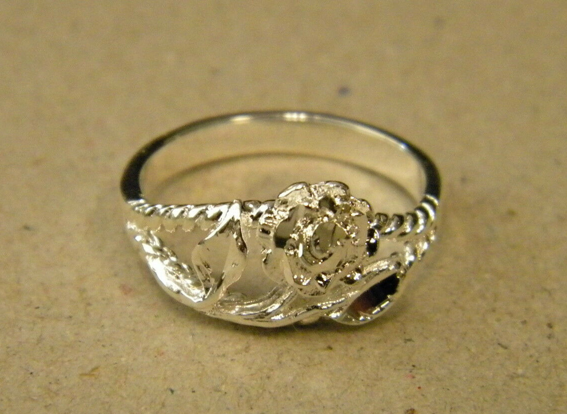 New Lady’s Women’s Girl Silver Plated Filigree Single Flower Rose Ring Size 7.5