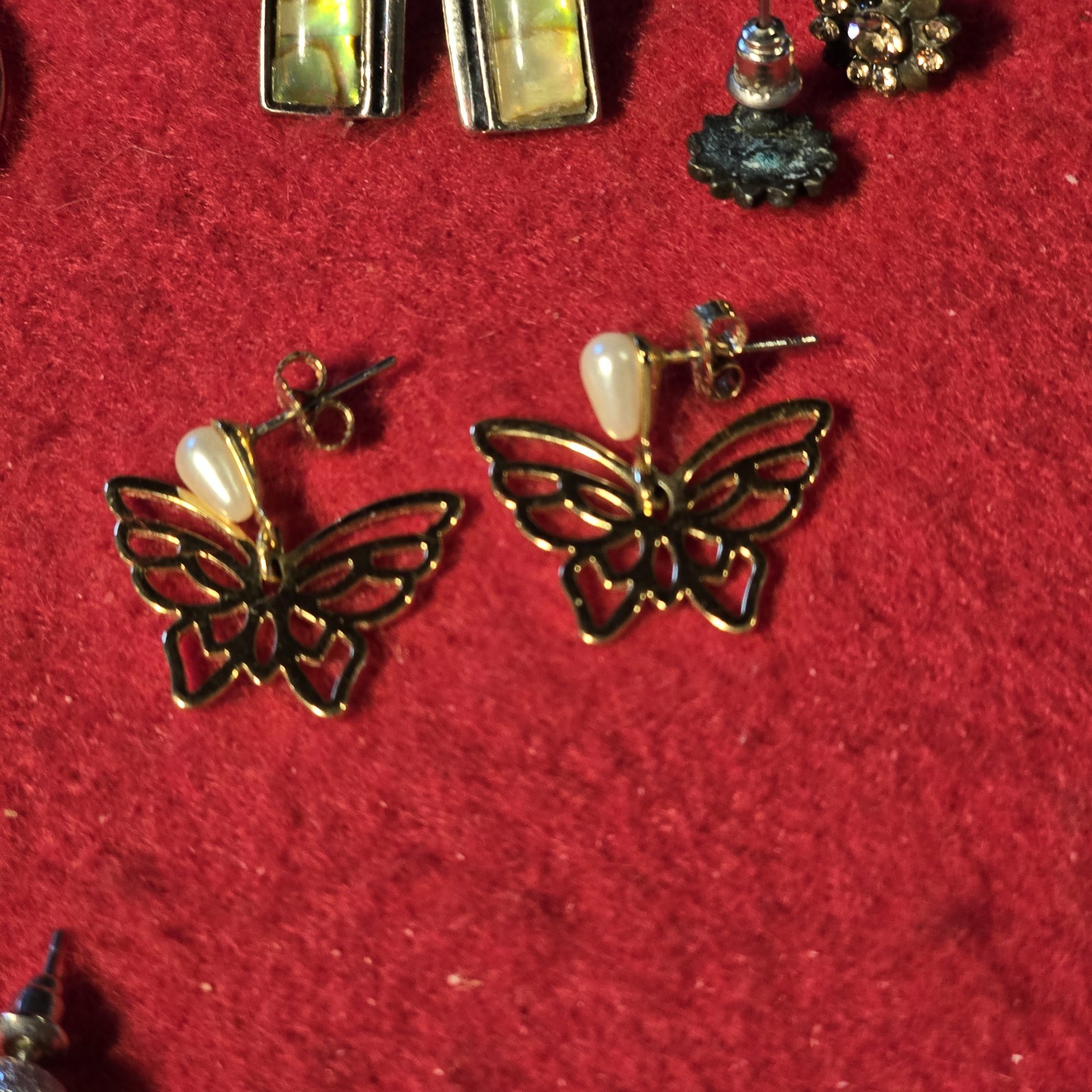 Lot of 8 Pair Stud Earrings Hearts Butterflies Rhinestone Spiral Mixed Styles