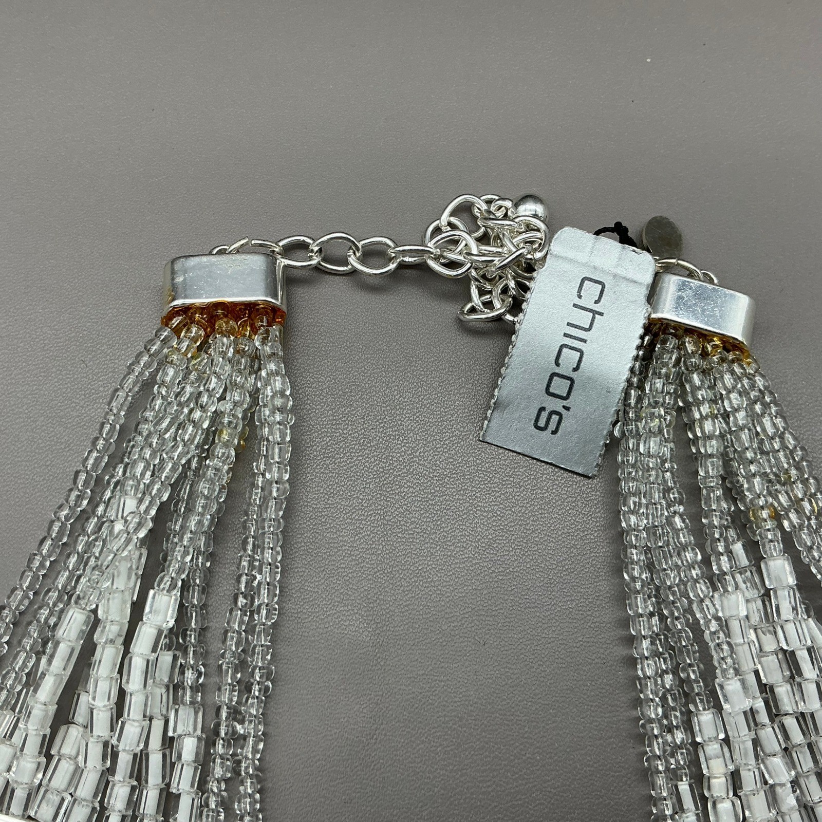 Chico’s Necklace Womens Black White Silver Beaded Multi Strand Statement 22 In