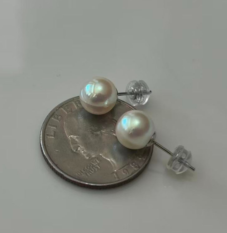 Sea Shell Akoya Pearl Earrings Stud 8mm Japanese White 925 Sterling Silver