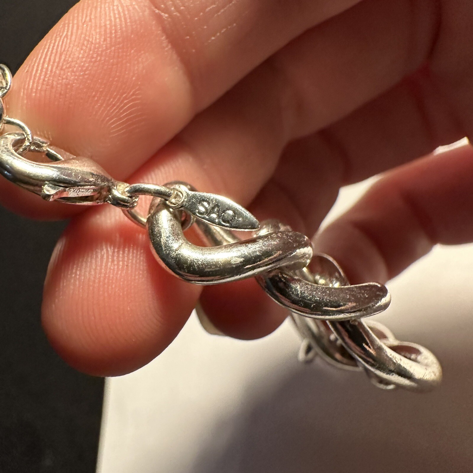 Women’s Signed SAQ Silver Tone Rhinestone Bracelet 7 5/8 To 8 1/2 Inch