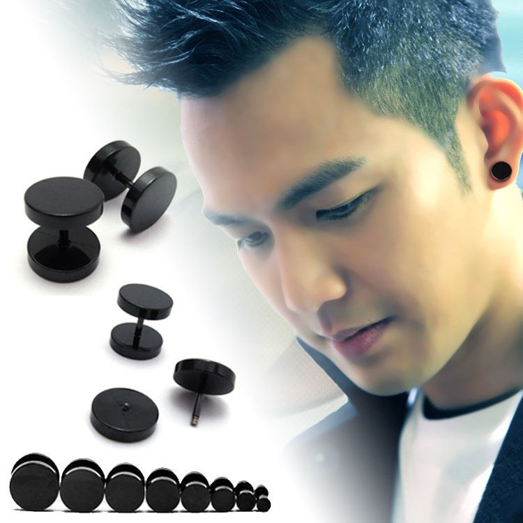 Black Stud Earrings Men Women Faux Gauges Ear Tunnel Stainless Steel Earrings US