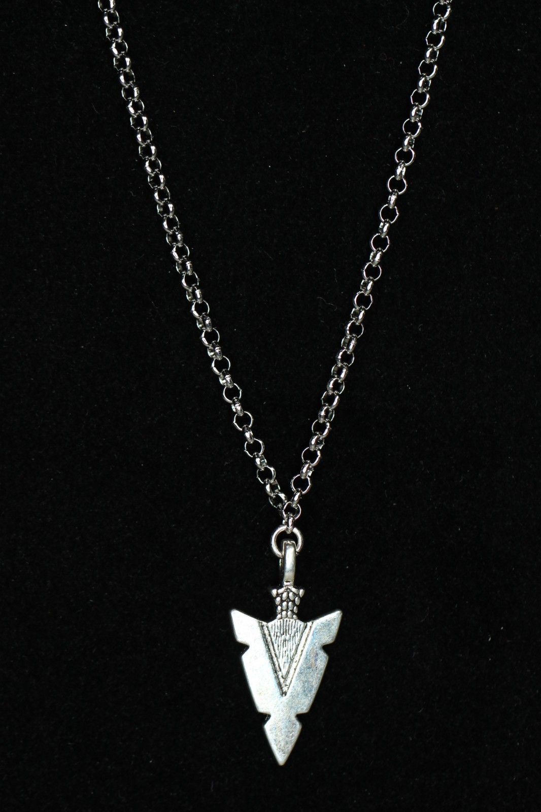 Arrowhead Necklace Silver Pewter Charm 1 1/4″ Pendant 3mm Stainless Chain 18″