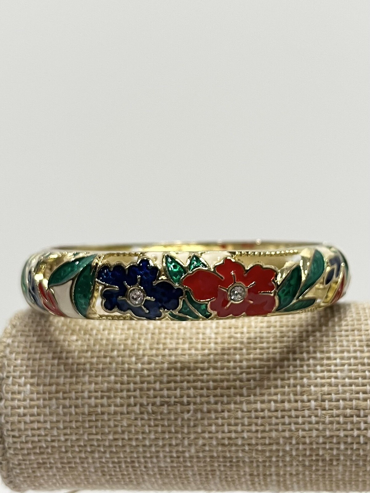 Holiday Bangle Enamel Bracelet Floral Christmas Red Green Blue White and Gold