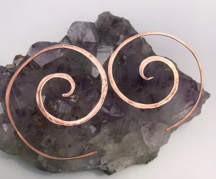 1 Pair Pure Copper Healing Spiral Hook Earrings, Jewelry Spiritual Kriya