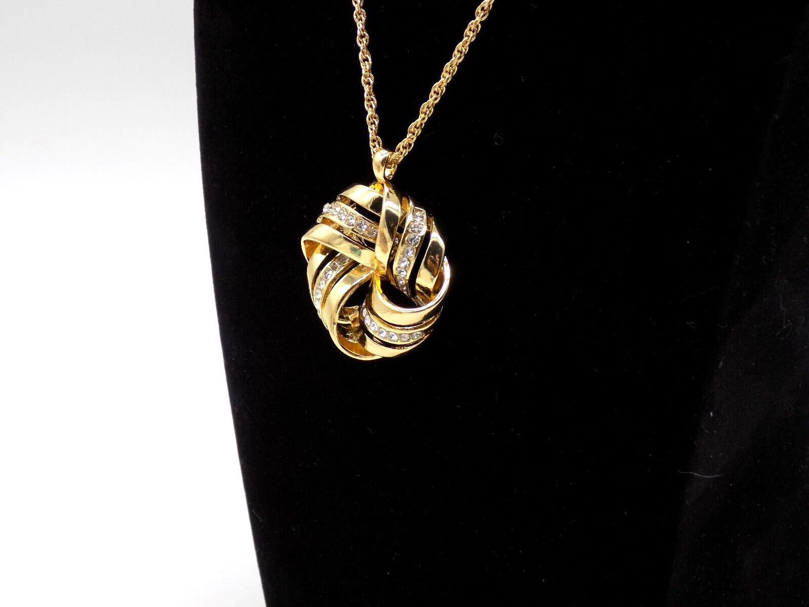Charter Club Love Knot Pendant Necklace Gold Tone Pave Crystal 17″+ Retail $34.5