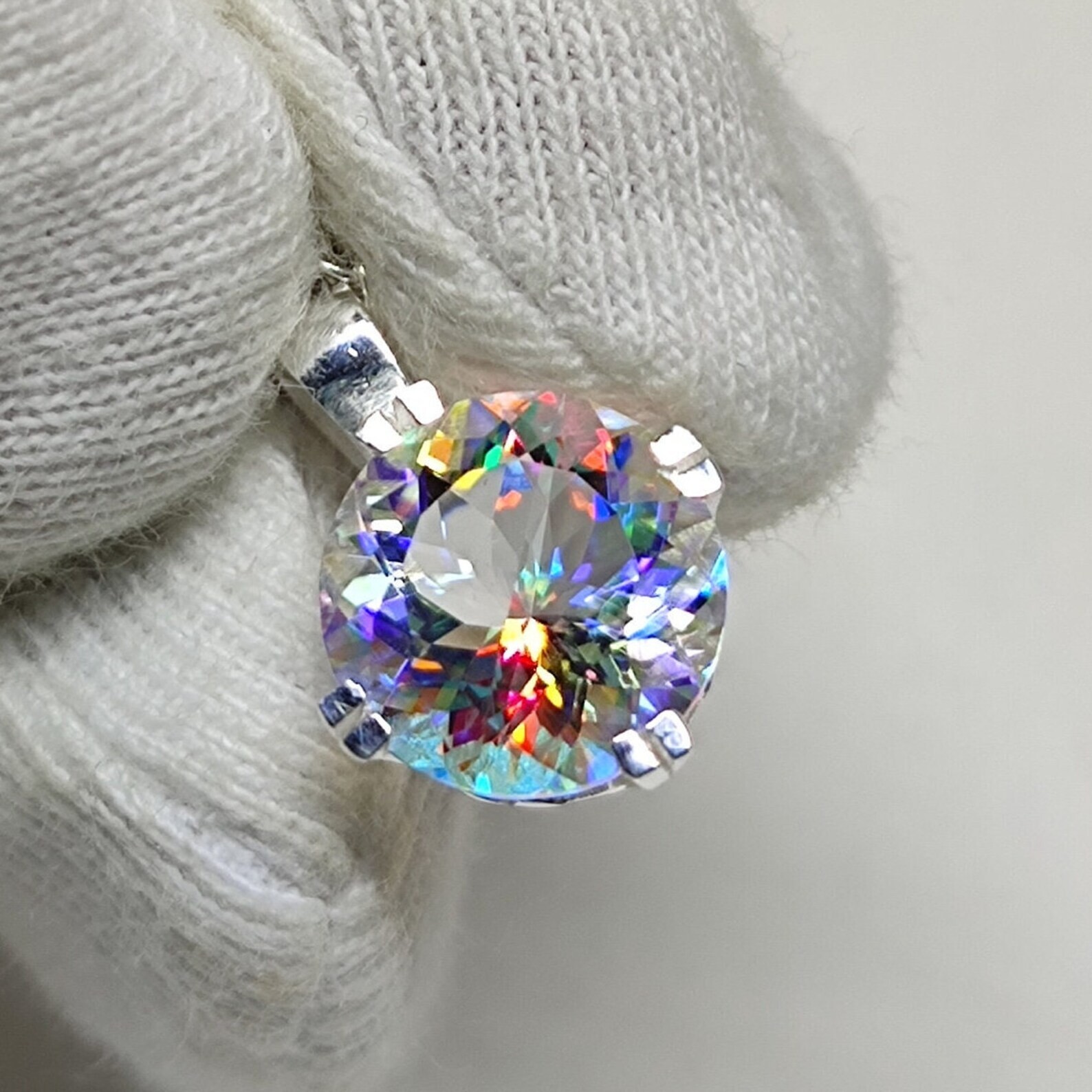 Magical Mystic Topaz Pendant Round Cut 925 Sterling Silver Women Pendant
