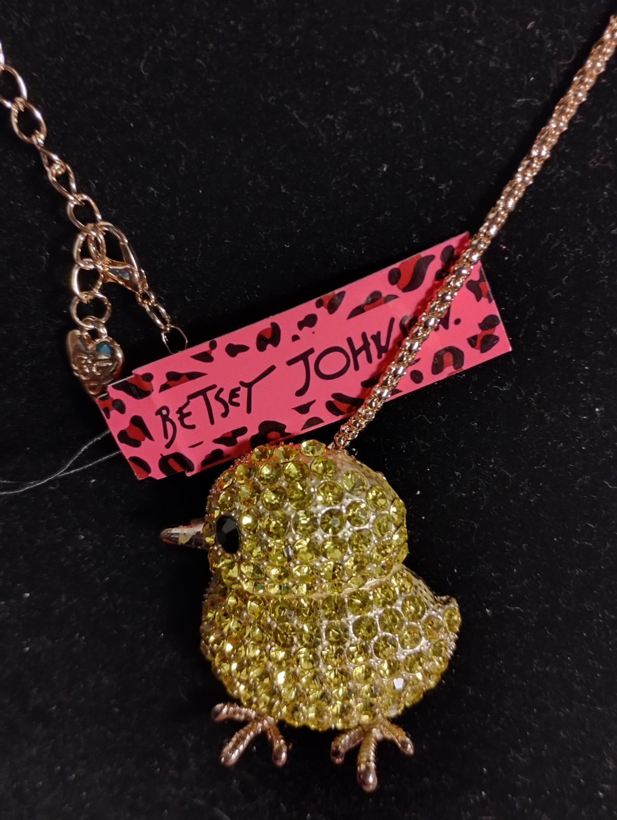 Betsey Johnson Stunning Yellow Chicken /Chick Rhinestone Necklace New With Tags