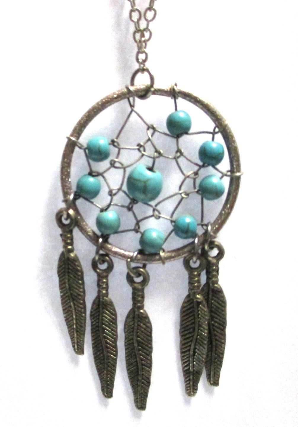 VINTAGE SILVERTONE DREAMCATCHER PENDANT NECKLACE NATIVE AMERICAN,METAL FEATHERS
