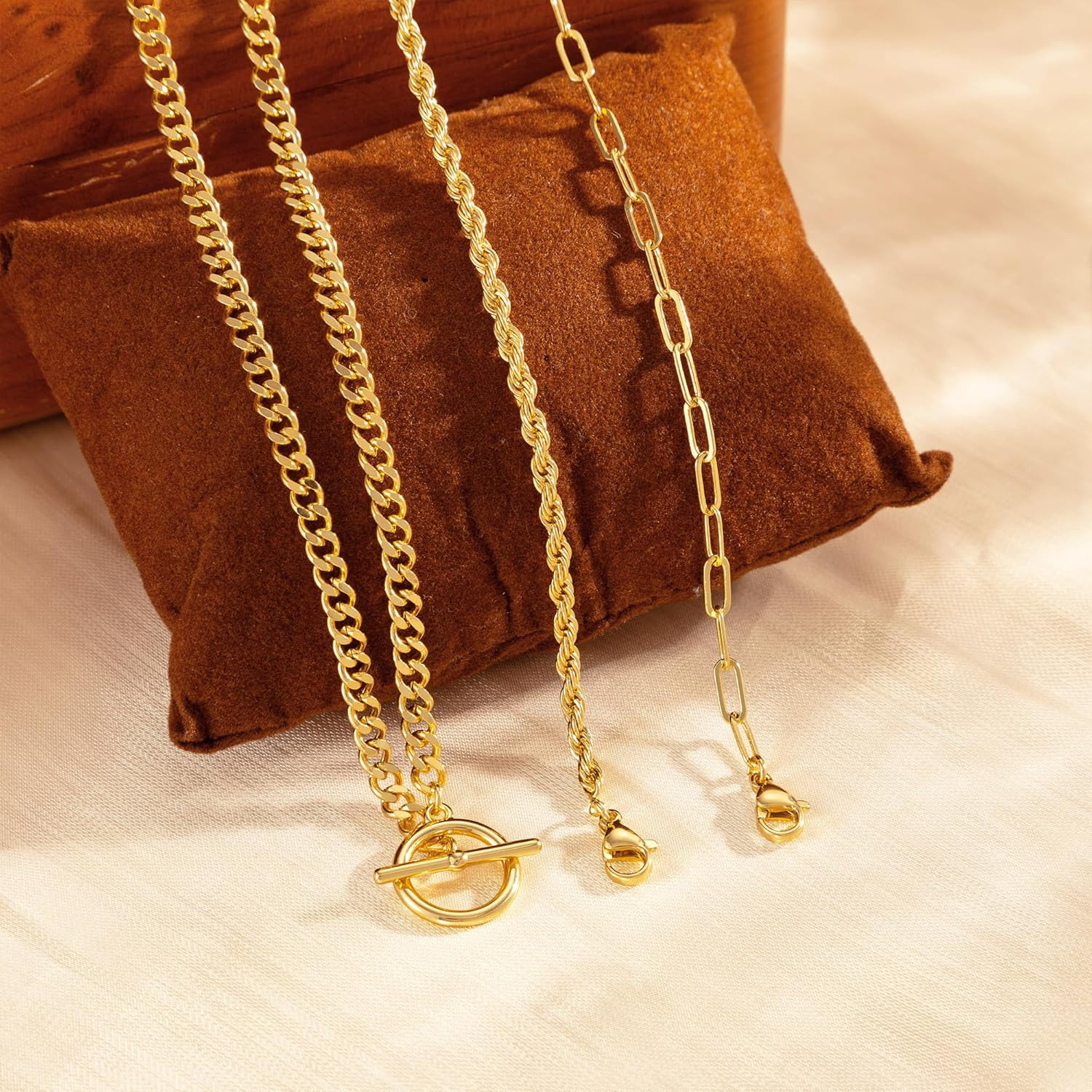Layered Necklaces for Women – 14K Gold Plated Stack Necklace Paperclip Rope Cuba