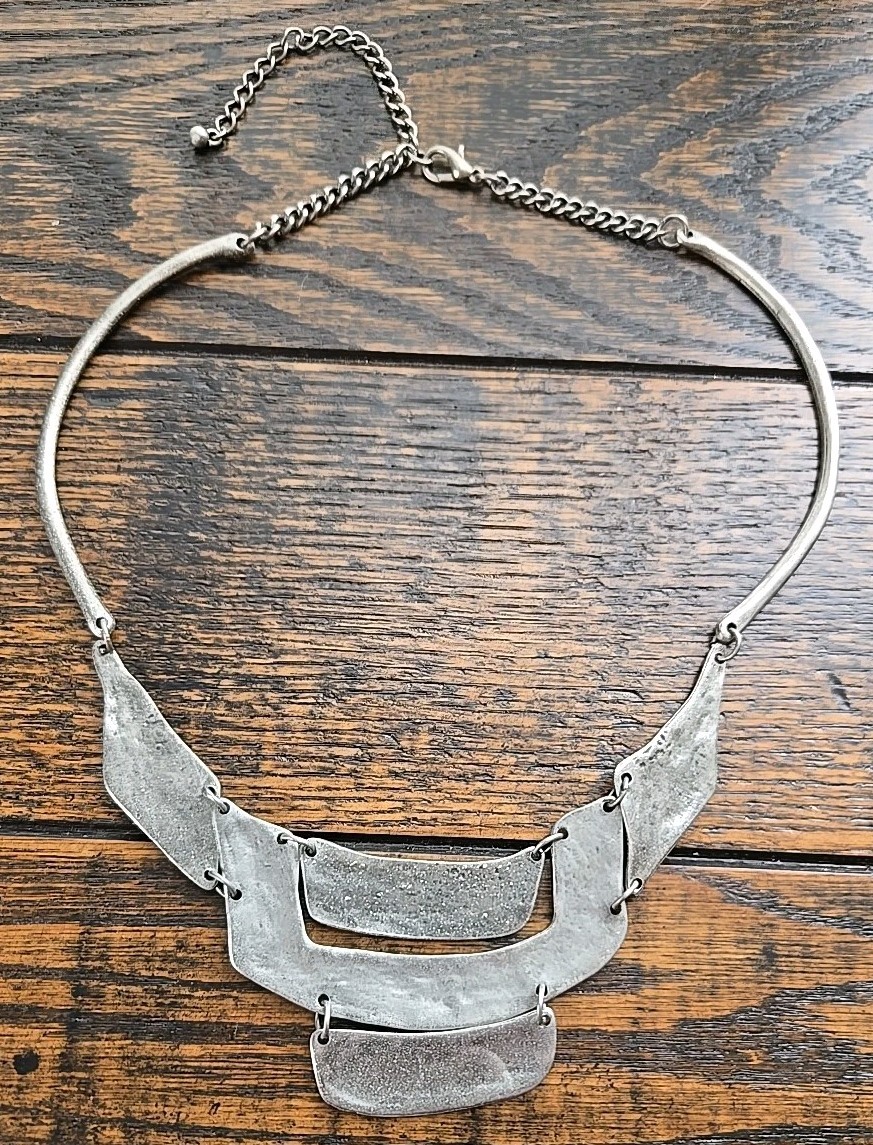Boho Hippie Hammered Chunky Silver Tone Adjustable Chain With Lobster Clasp 6-8″