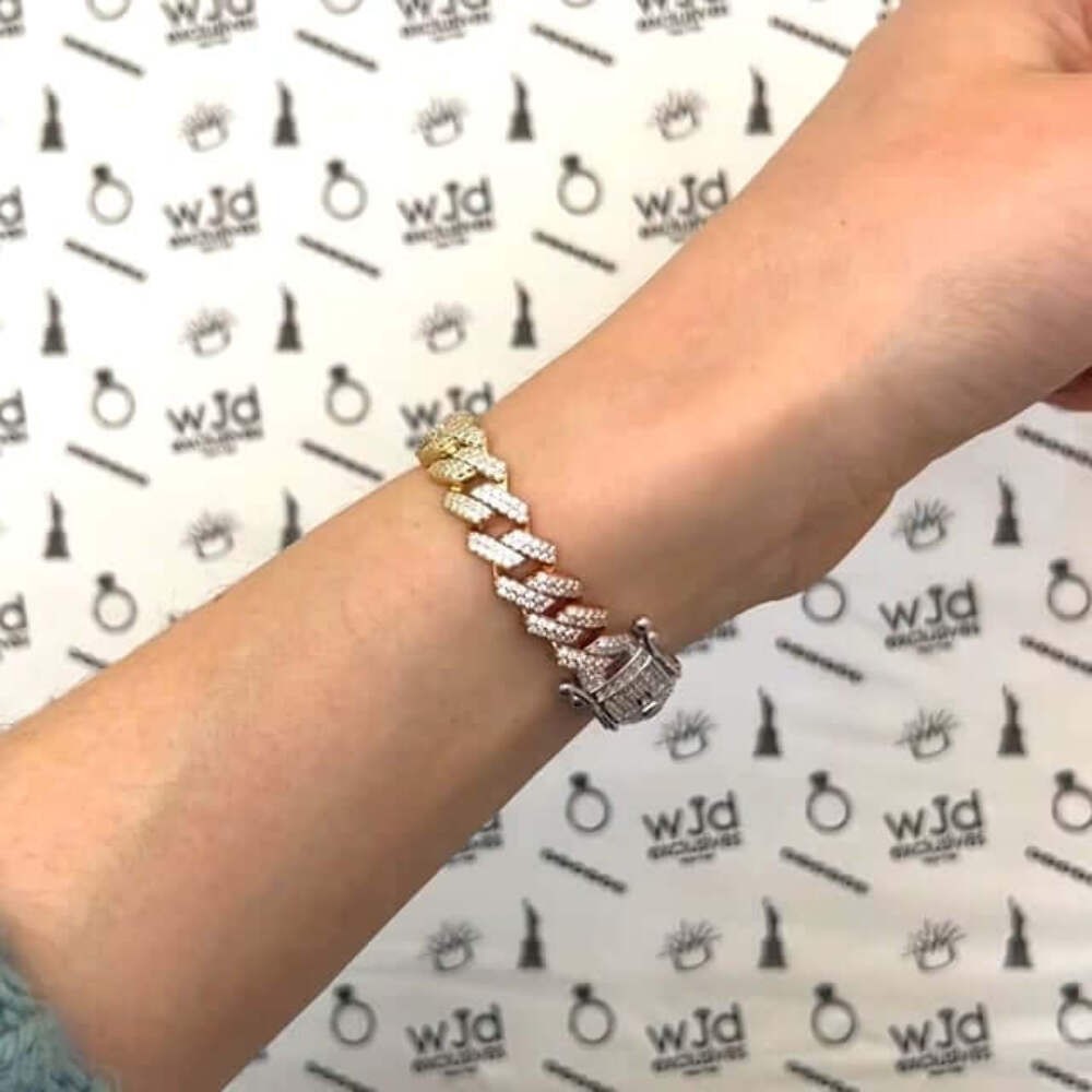 Tri-Color Gold Over Silver 8.5mm Miami Cuban CZ Bracelet (Solid Links) 7″-9″