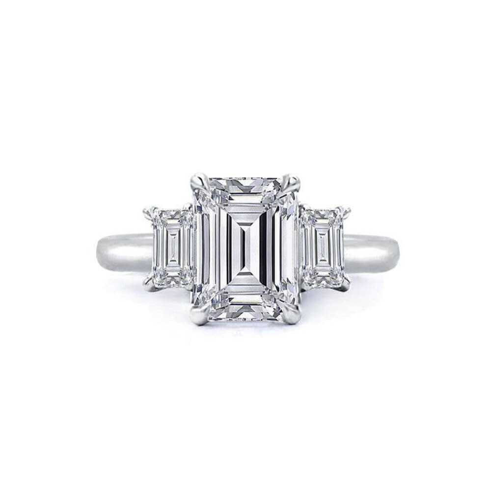 Sterling Silver Women’s CZ Emerald Cut 3 Stone Engagement Wedding Band Ring NEW!