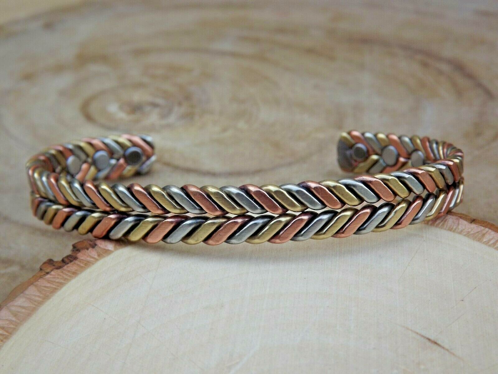 3 Tone Pure Solid Copper Magnetic Bracelet Arthritis Therapy Cuff Herringbone