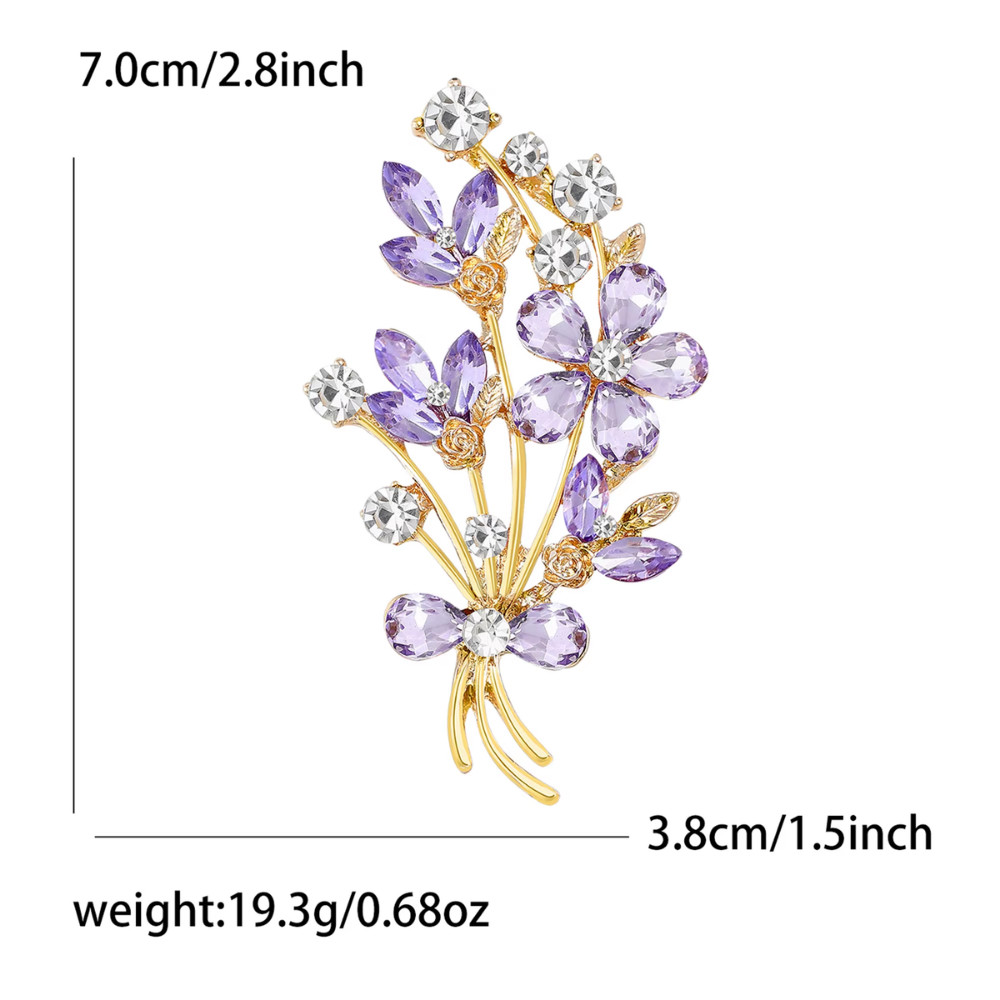 Vintage Style Rhinestone Flower Bouquet Brooch Gold Crystal Pin Floral Jewelry G