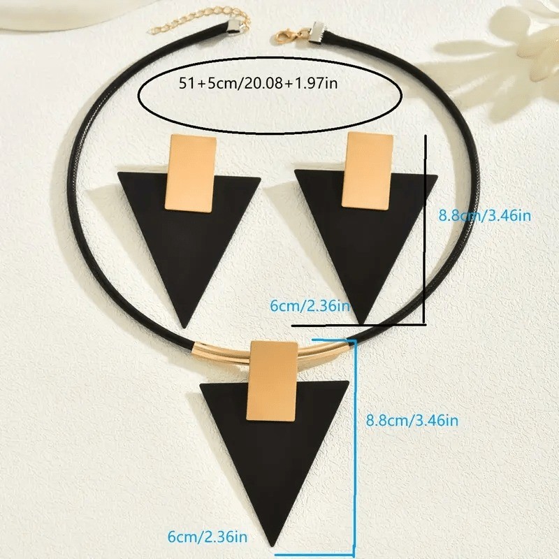 Women’s Geometric Triangle Jewelry Set Two-Tone Statement Necklace Ear Studs