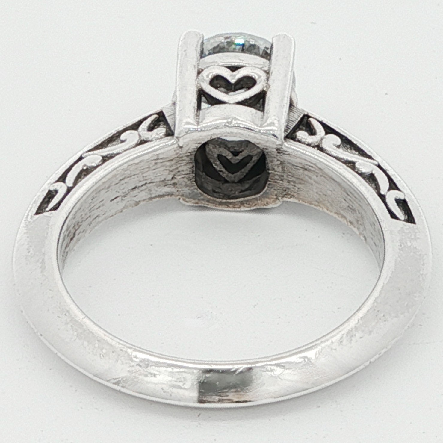 Unmarked Sterling Silver Engagement-Style Ring SZ 5.75 w Side Details & 6.5mm CZ