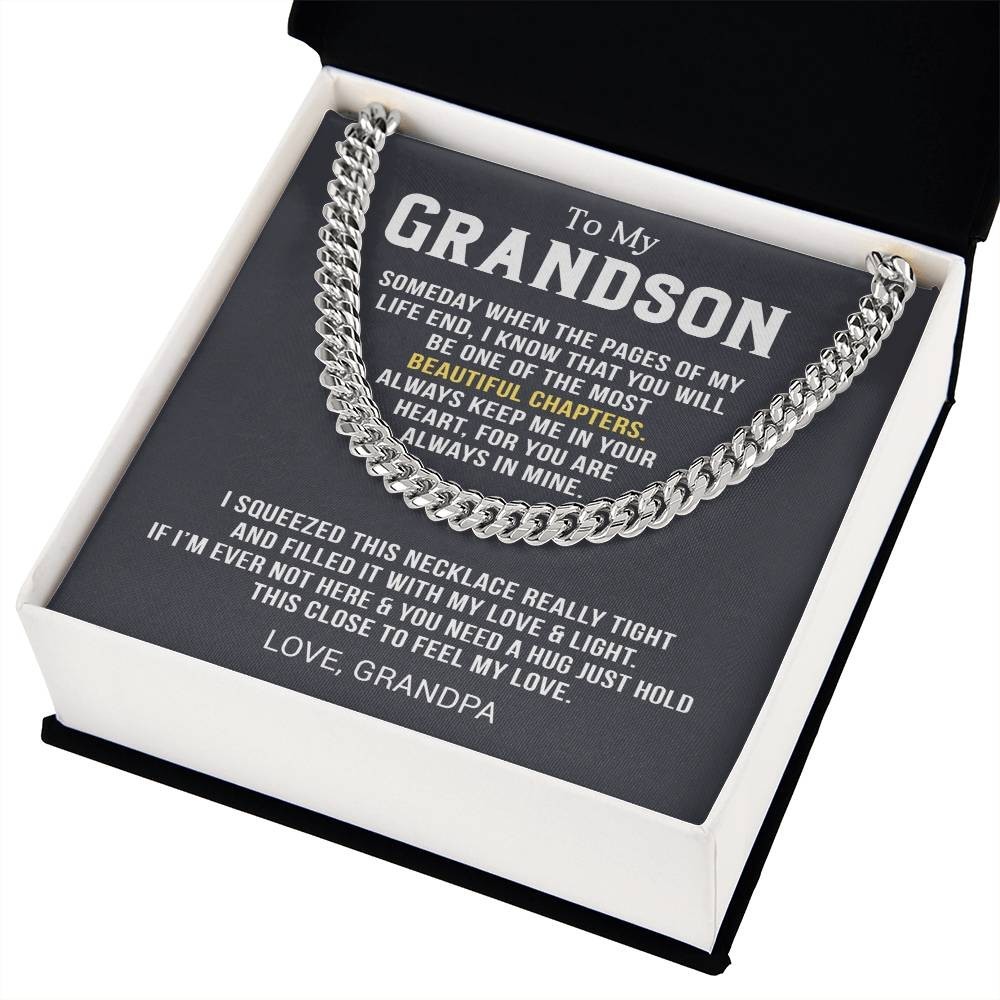 To My Grandson Cuban Link Chain Necklace from Grandpa Birthday Graduation Gift