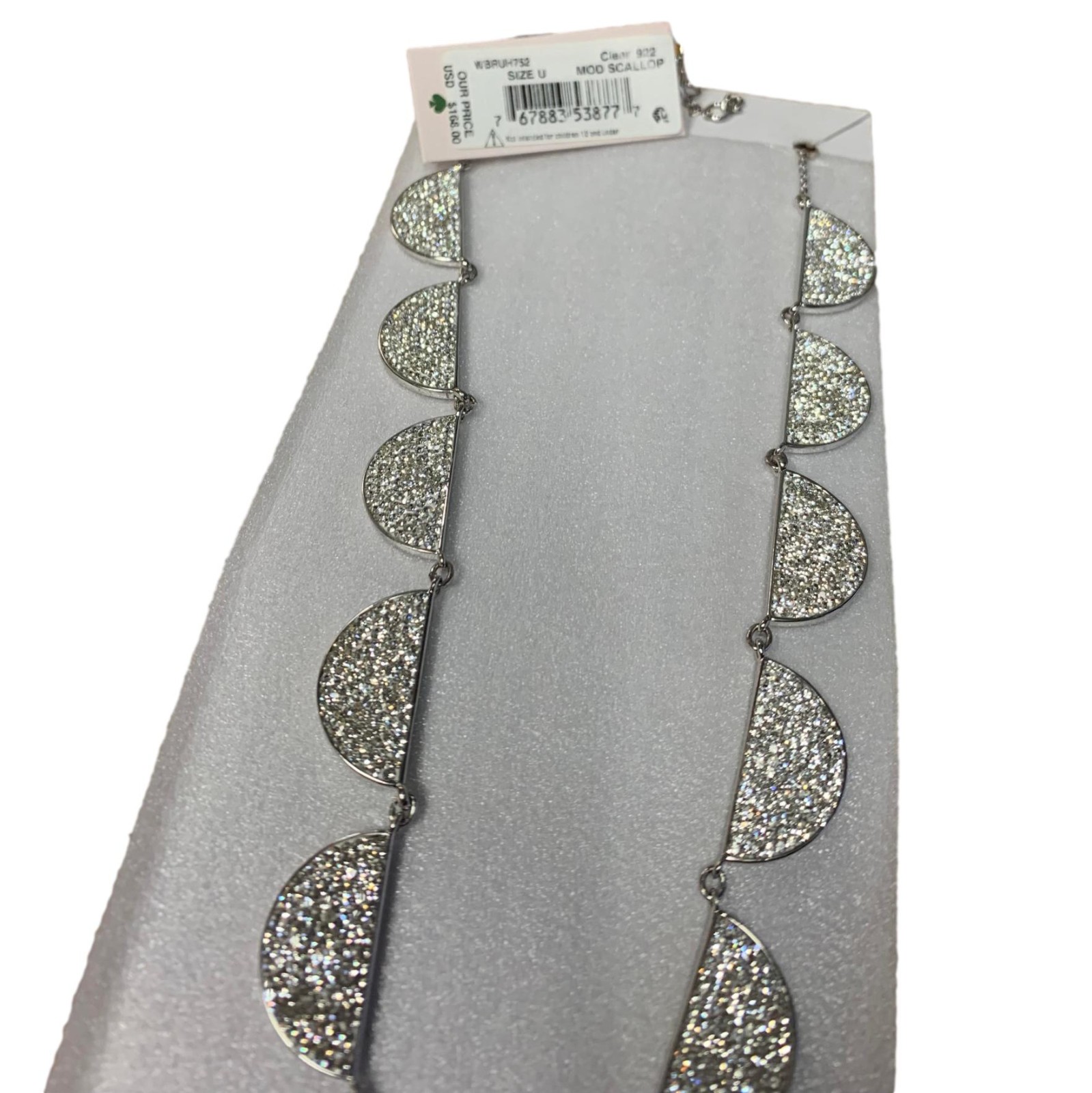 Kate Spade New York Mod Scallop Pave Necklace Silver RETAIL $168