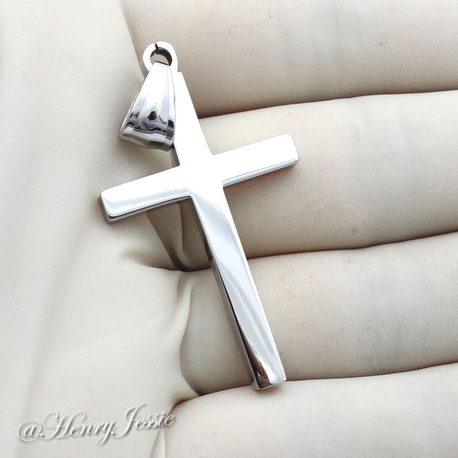 24″MEN Stainless Steel 2mm Silver Smooth Box Chain Necklace Cross Pendant*SP