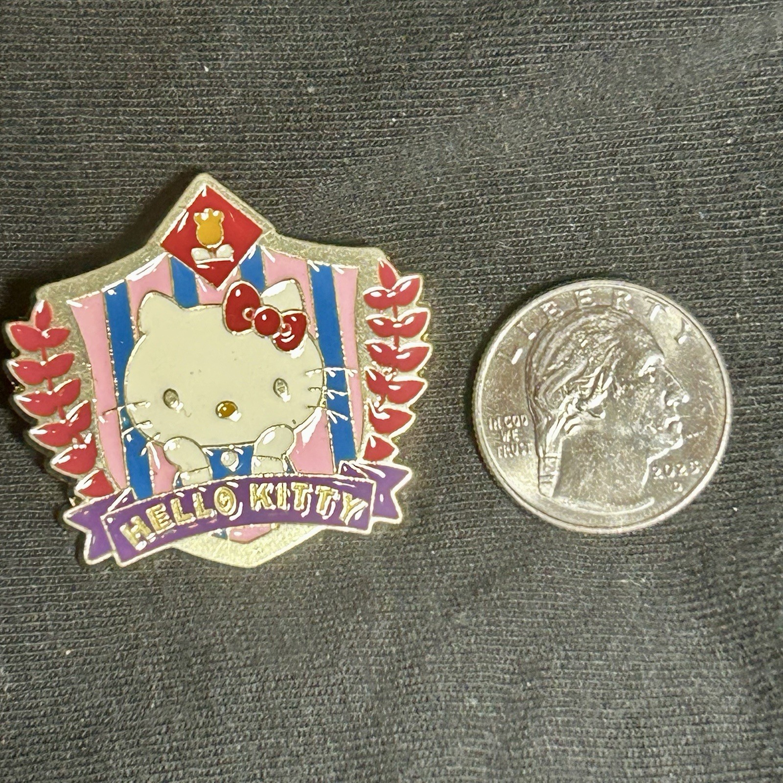 Happy Hello Kitty Multi-Colored Badge W/ An Orange Flower, Metal, Alloy, Pin.