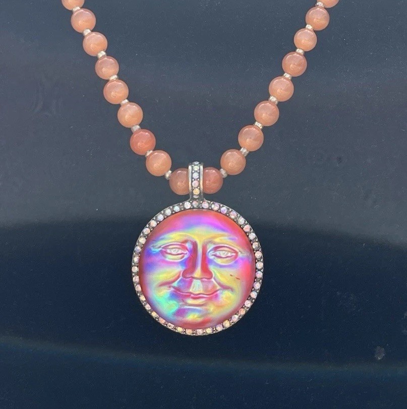 Kirk’s Folly Style Inspired Sea view Moon Face Orange Glow Necklace Rhinestone