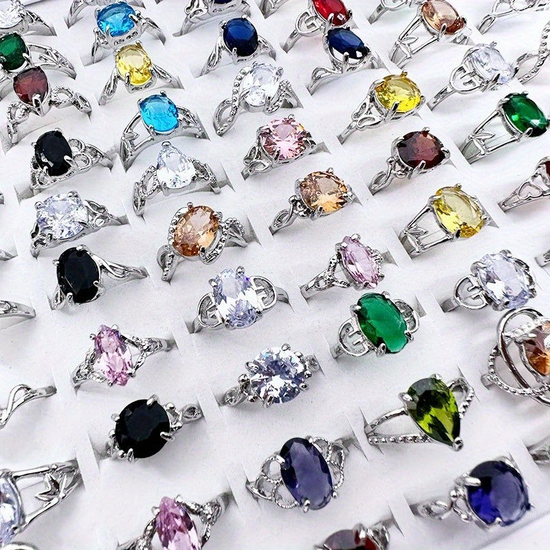 25/50Pcs Wholesale Colorful Crystal Mixed Ring Bulk Finger Band Ring Jewelry Lot