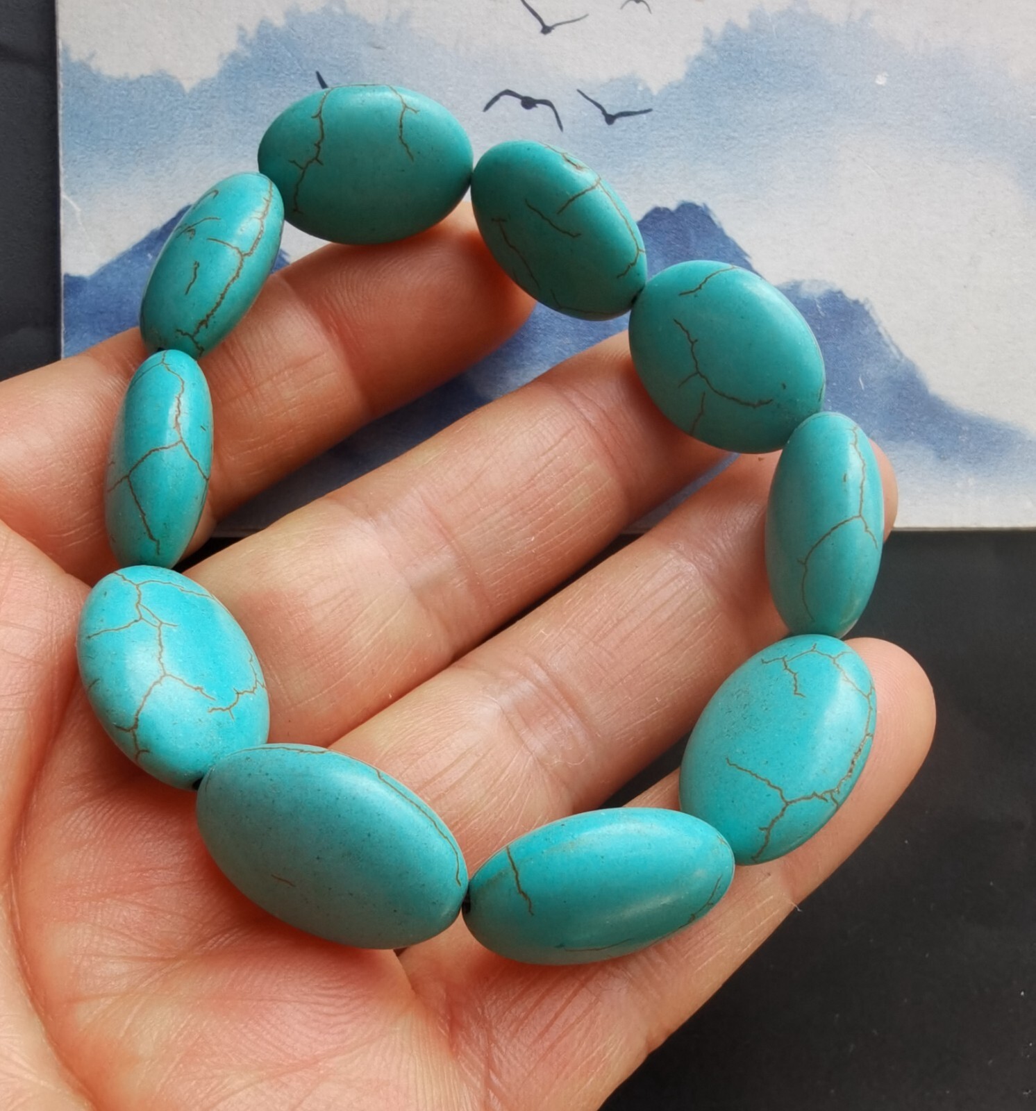 5pcs howlite turquoise stone,coin,oval,beaded bracelet,man woman gift jewelry A9