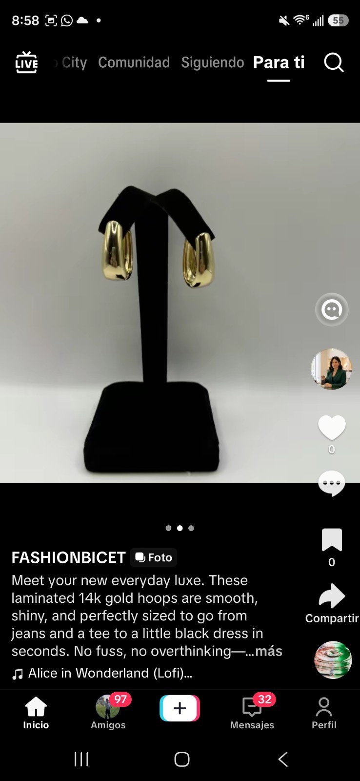 Gold Tone Chunky Huggie Hoop Earrings Oval Metal Lobe No Stone