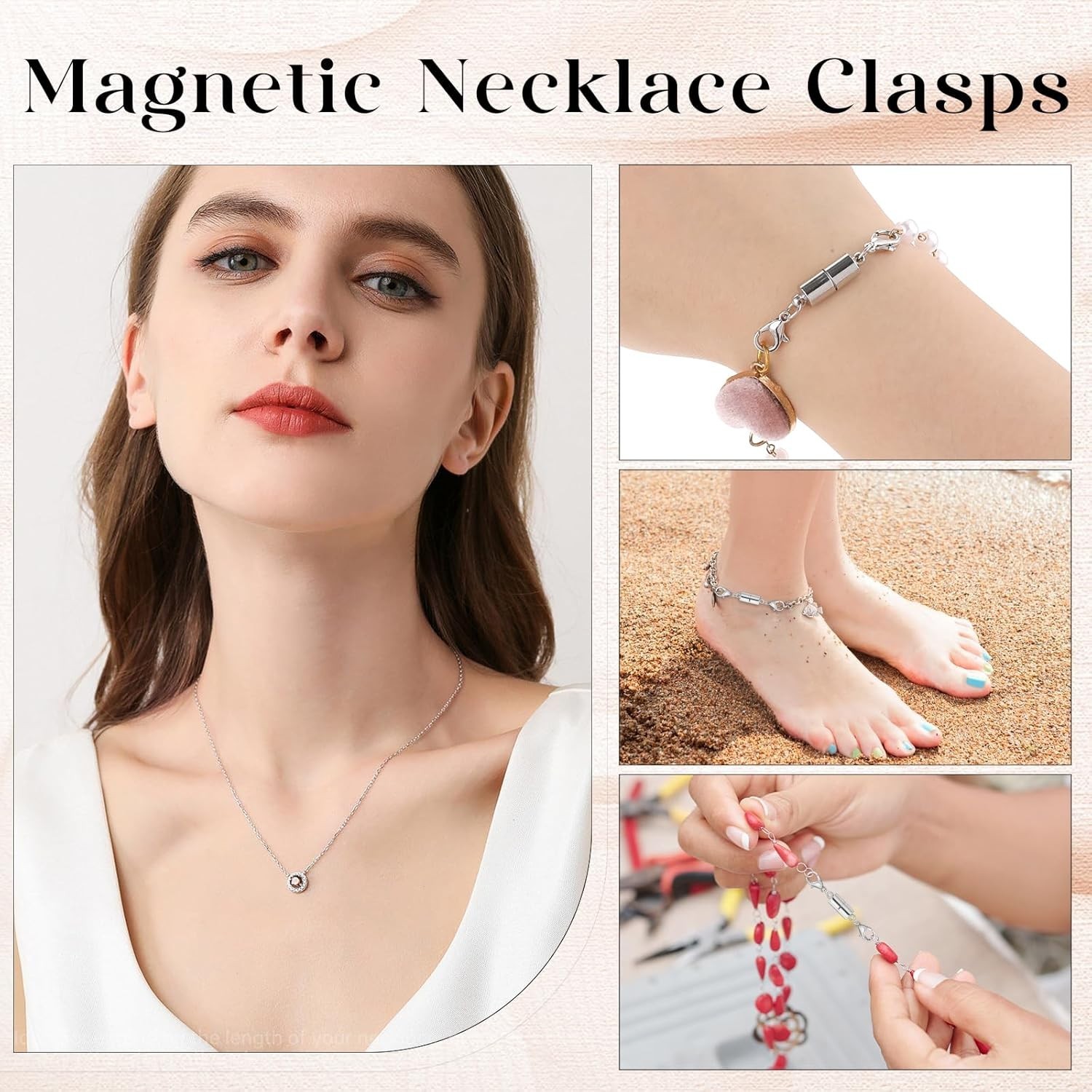 5Pcs Silver Magnetic Necklace Extender, Magnetic Necklace Clasps and Closures