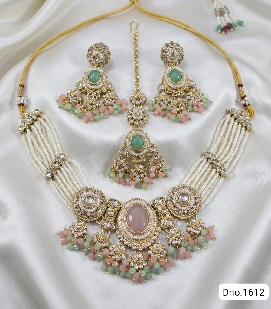 Indian Bollywood Gold Plated Kundan Choker Bridal Necklace Earrings Jewelry Set