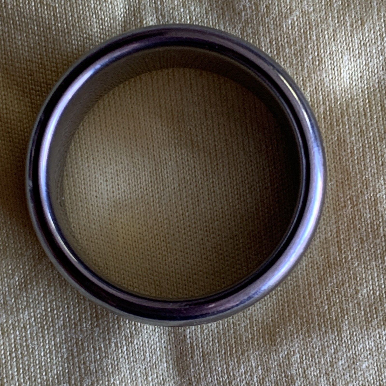Silver & Brown Wood Inlay Band Ring Size 9 Silver Tone No Stone Pre-Owned