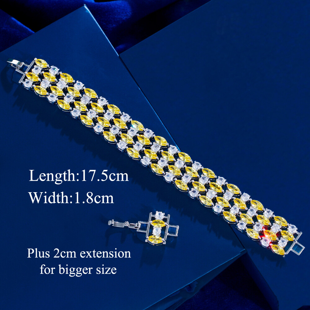 Women Silver Plated Multicolor Round Marquise Cubic Zirconia Big Wide Bracelet